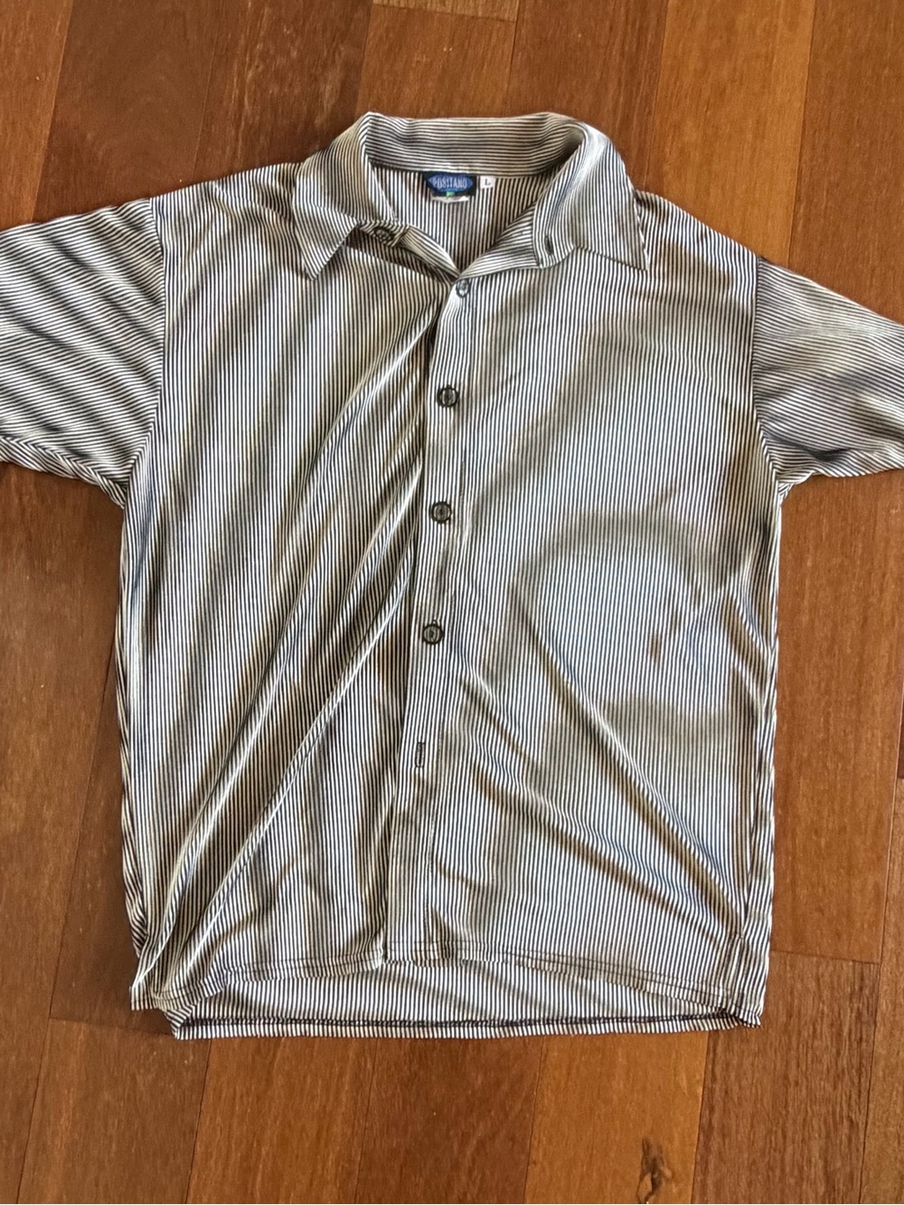 Vintage Positano Black and White Striped Button Down Short Sleeved Shirt